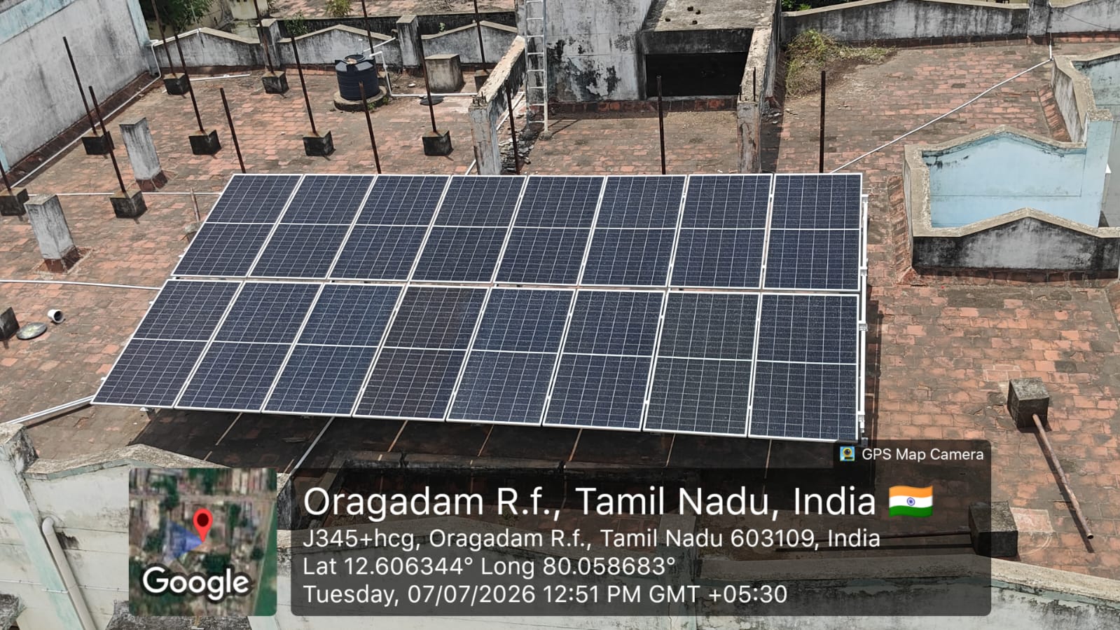 Solar panel installation at Oragadam R.f., Chengalpattu — top view of the full rooftop array.