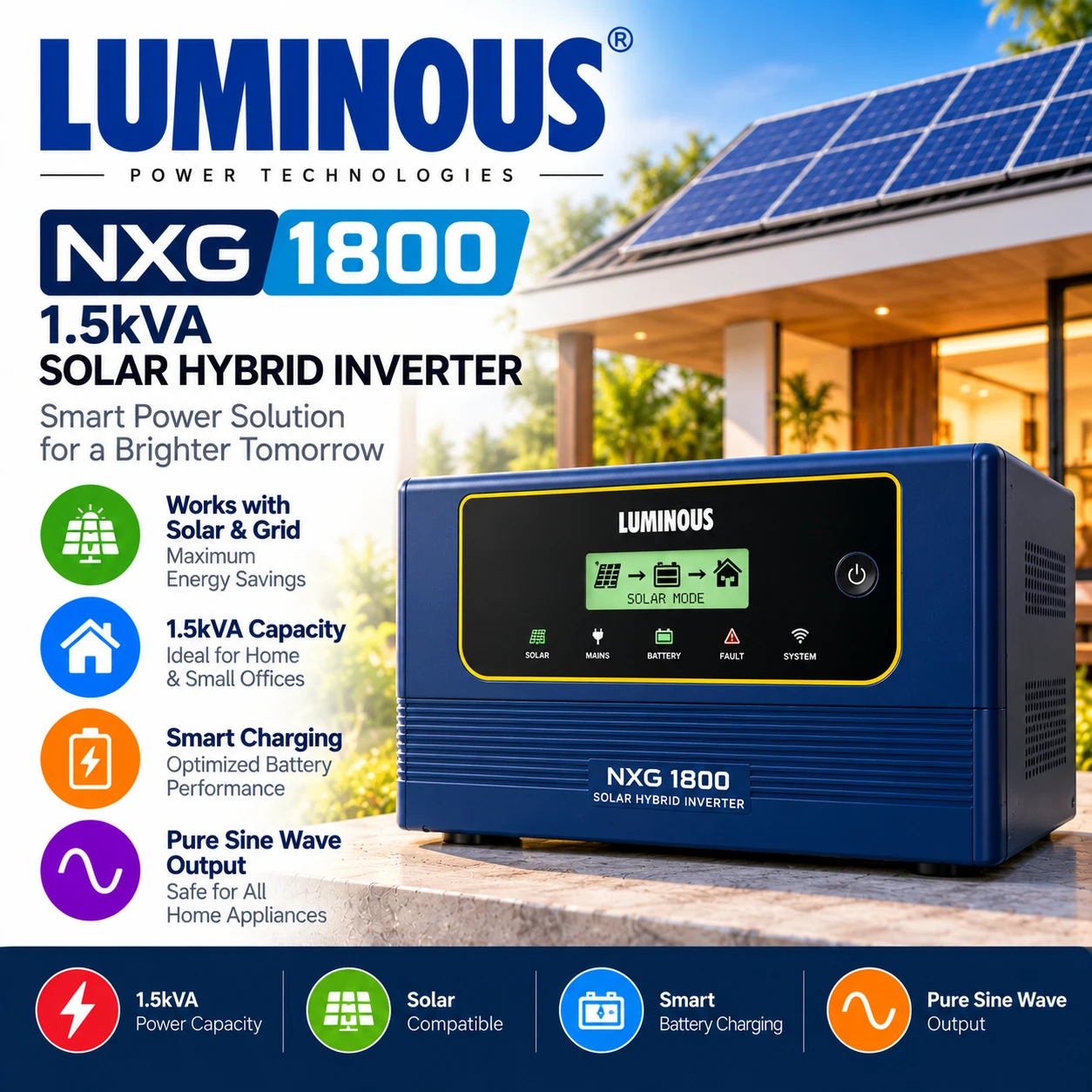 Luminous NXG 1800 1.5kVA Solar Hybrid Inverter