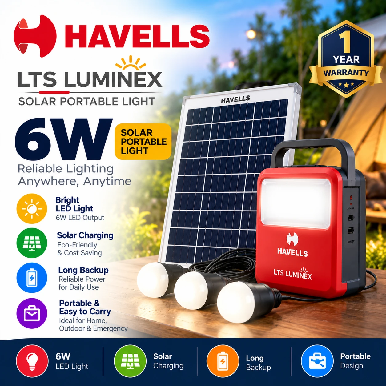 Havells LTS Luminex Solar 6W Portable