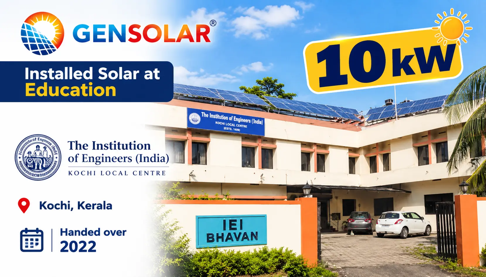 Institute of Engineers — 10 kW rooftop solar installation in Kochi, Kerala