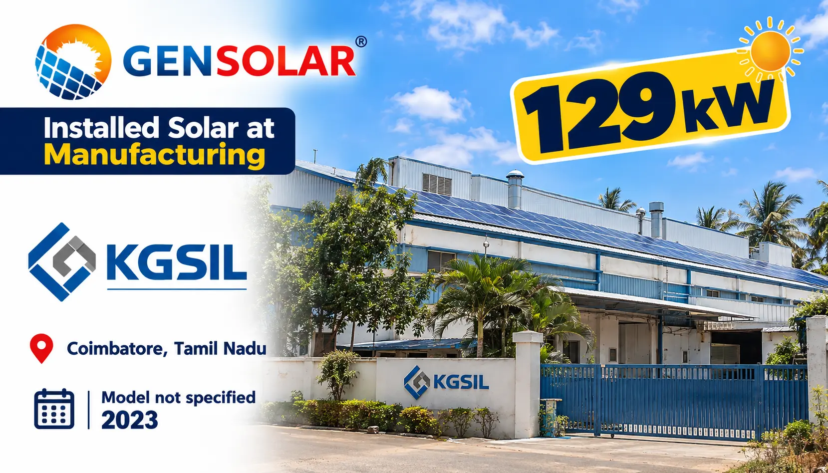 KGSIL — 129 kW rooftop solar installation in Coimbatore, Tamil Nadu