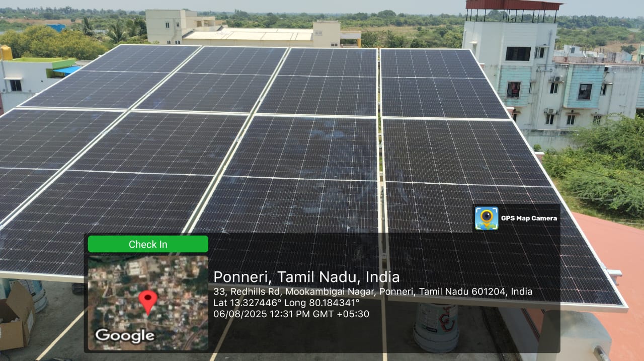 Solar installation for Chitty Babu at Mookambigai Nagar, Ponneri.