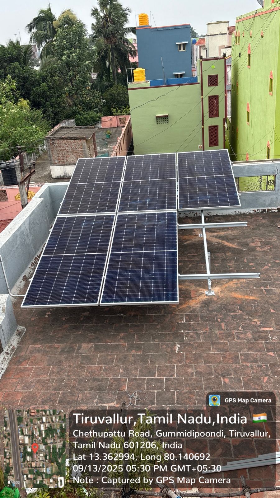 Solar installation for Nithiyanandan at Chethupattu Road, Gummidipoondi, Tiruvallur.