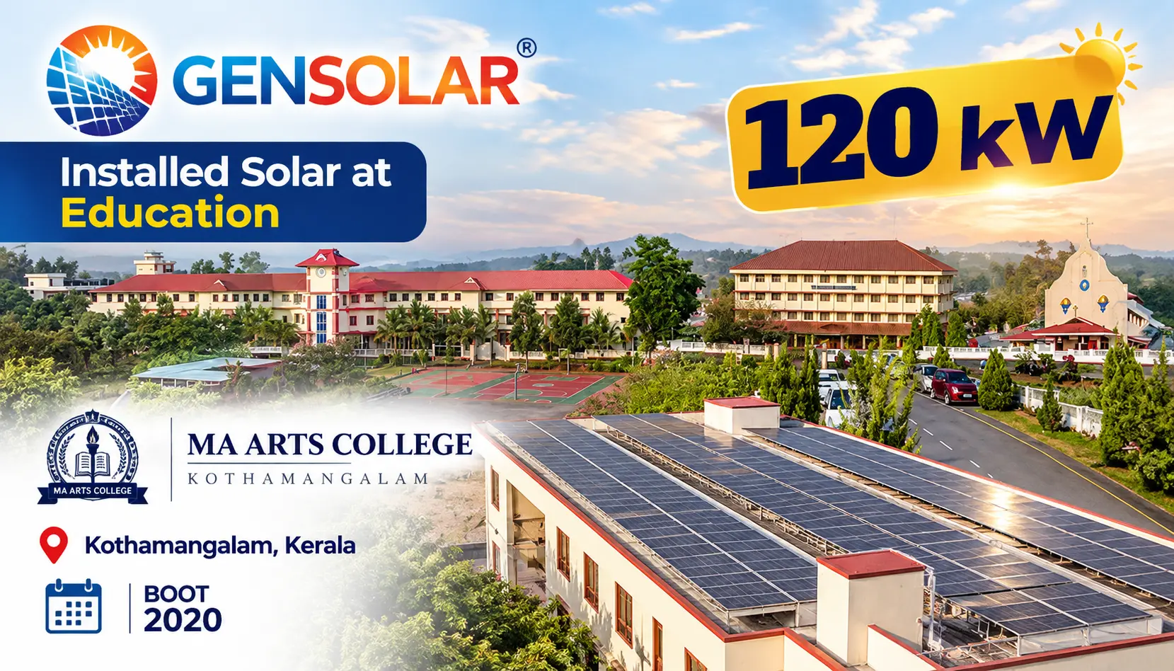 MA Arts College — 120 kW rooftop solar installation in Kothamangalam, Kerala