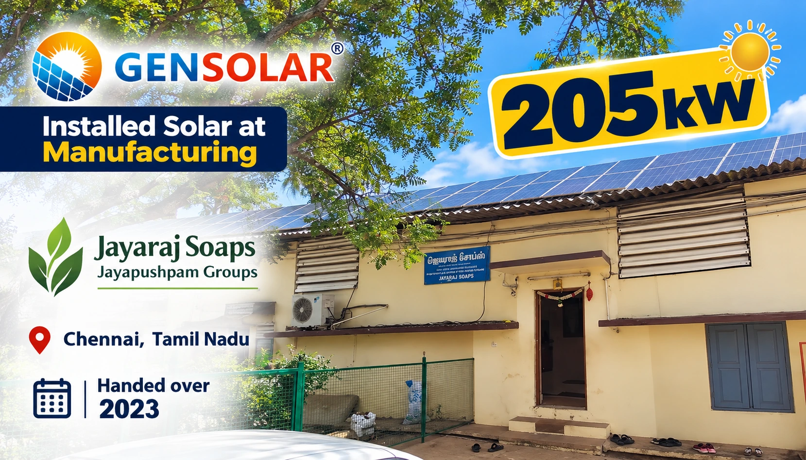 Jayaraj Soaps / Jayapushpam Groups — 205 kW rooftop solar installation in Chennai, Tamil Nadu