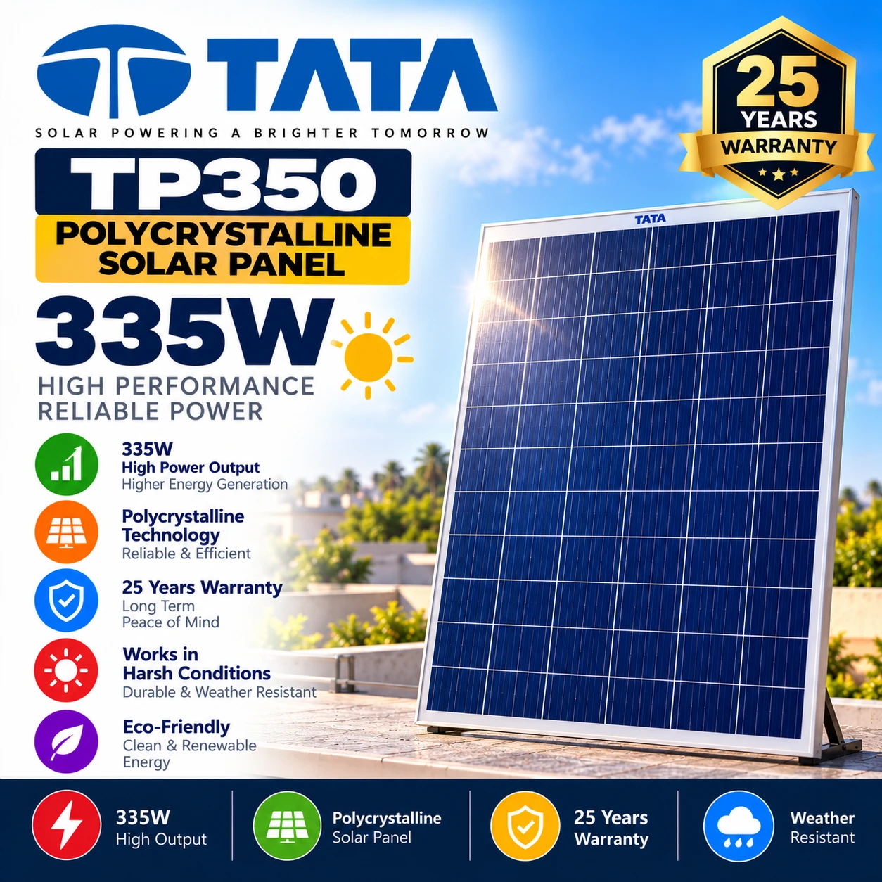 Tata TP350 Polycrystalline Solar Panel 335W