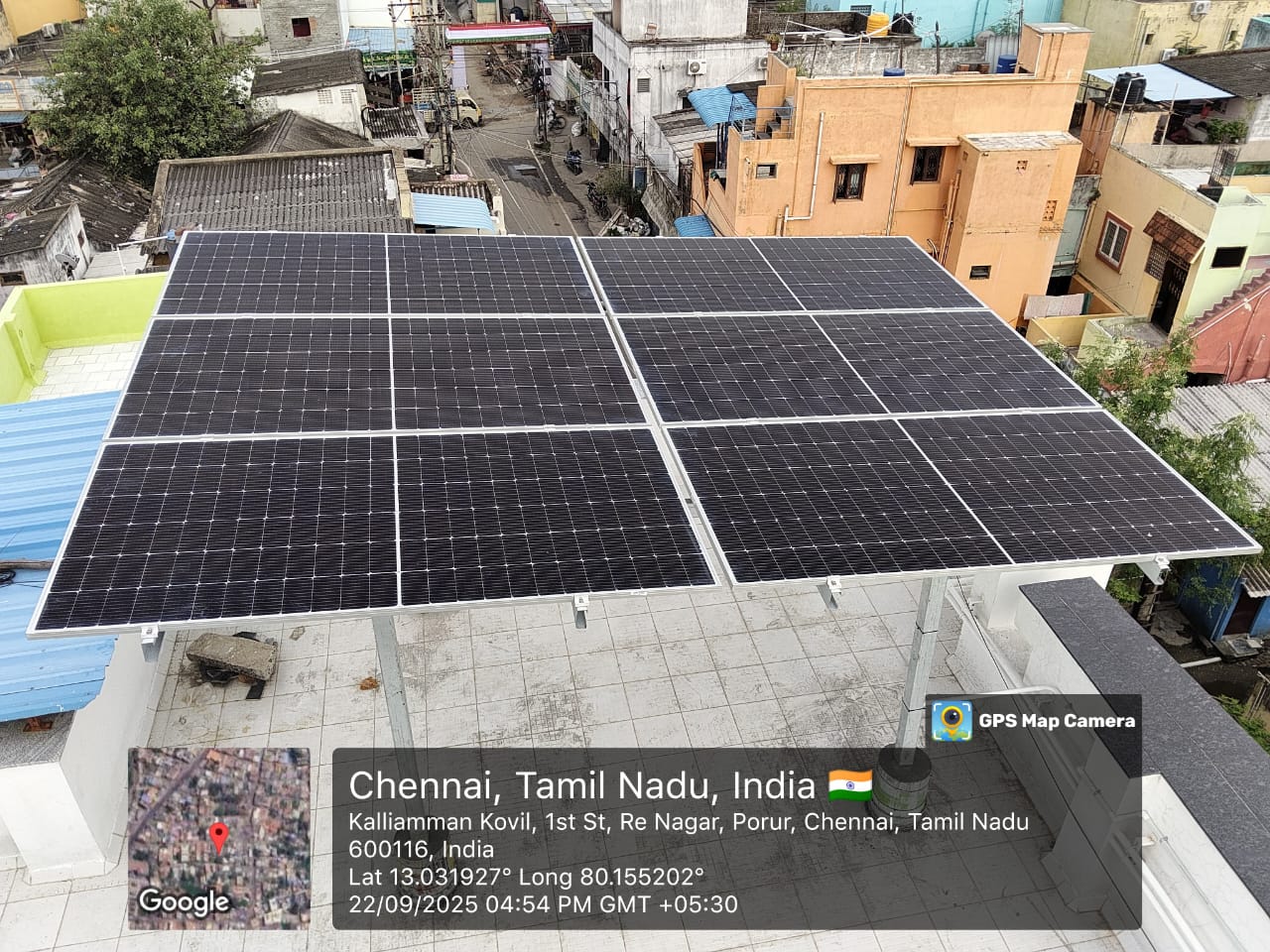 Solar panel installation at Porur, Chennai, Tamil Nadu — mono PERC rooftop array by Gensolar Energy Pvt Ltd.