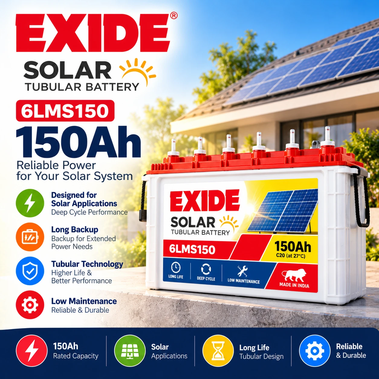 Exide 6LMS150 Solar Tubular Battery 150Ah