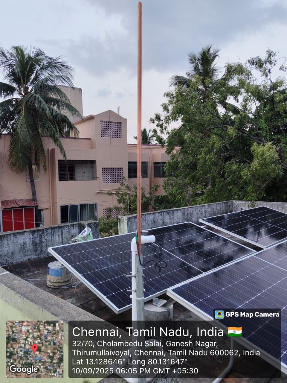 Solar panel installation at Thirumullaivoyal, Chennai, Tamil Nadu — tilt-mounted terrace array by Gensolar Energy Pvt Ltd.
