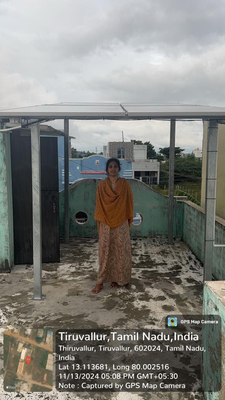 Solar panel installation at Thiruvallur, Tamil Nadu — elevated terrace structure by Gensolar Energy Pvt Ltd.