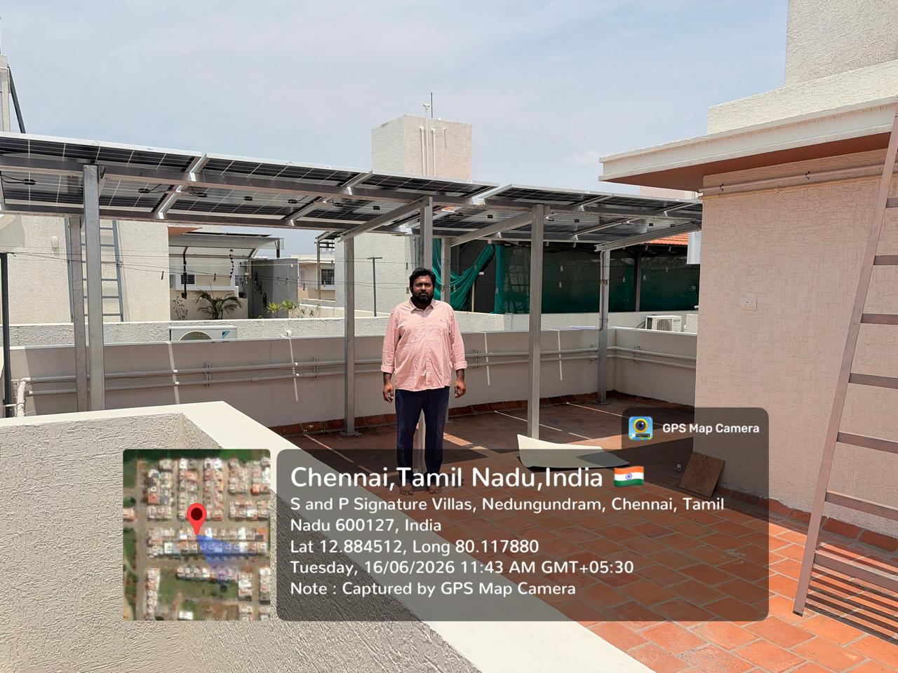 Solar installation at S&P Signature Villas, Nedungundram — villa terrace solar canopy.