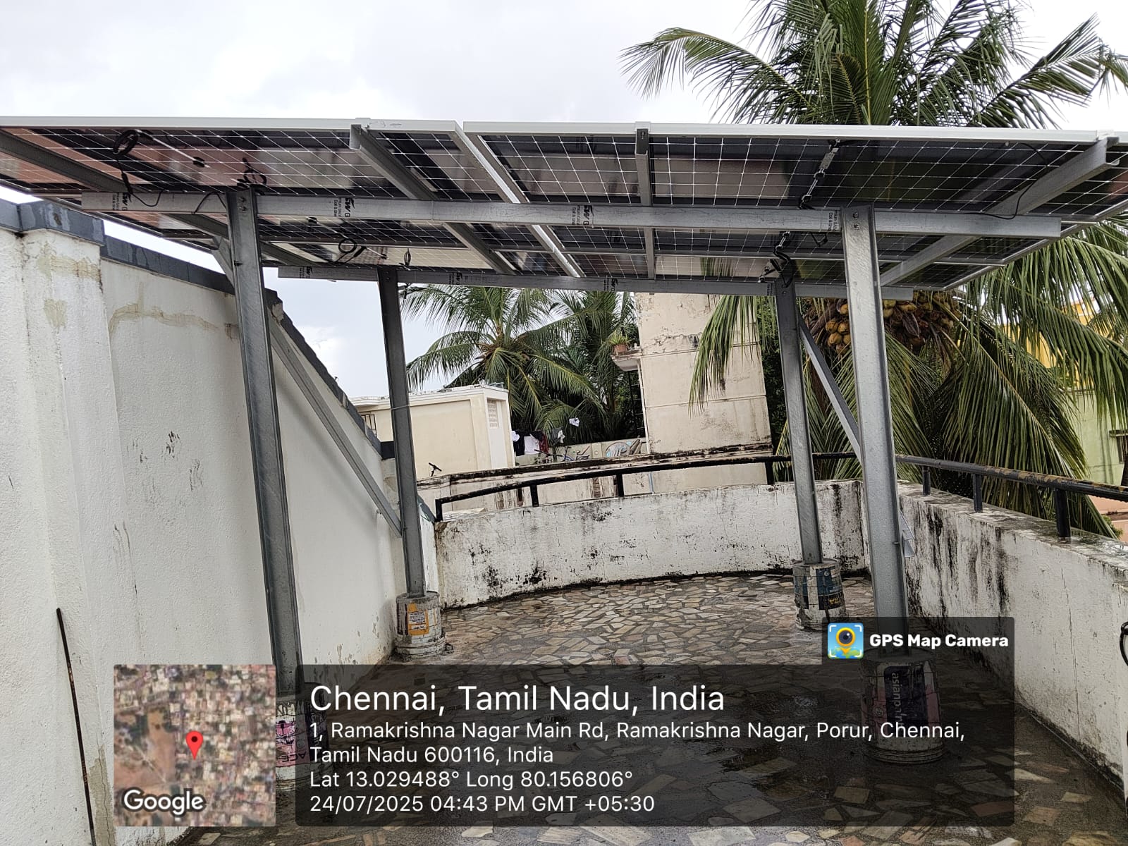 Solar installation for Nagarajan at Ramakrishna Nagar, Porur, Chennai.