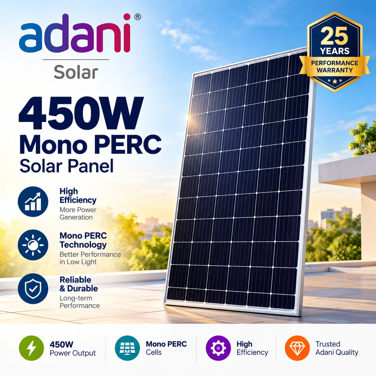 Adani Mono PERC 450W Solar Panel