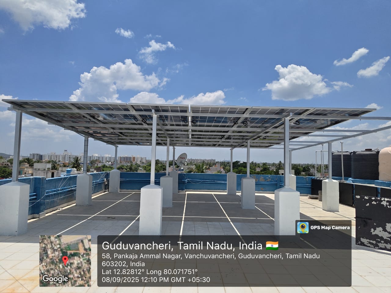 Solar installation for Natrajan at Vanchuvancheri, Guduvancheri — large elevated canopy.