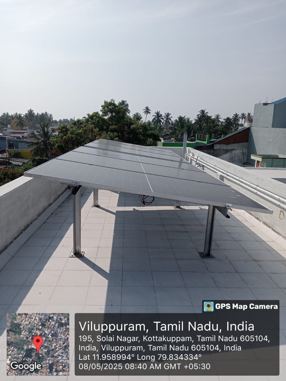 Solar panel installation at Kottakuppam, Viluppuram, Tamil Nadu — tilted terrace array by Gensolar Energy Pvt Ltd.