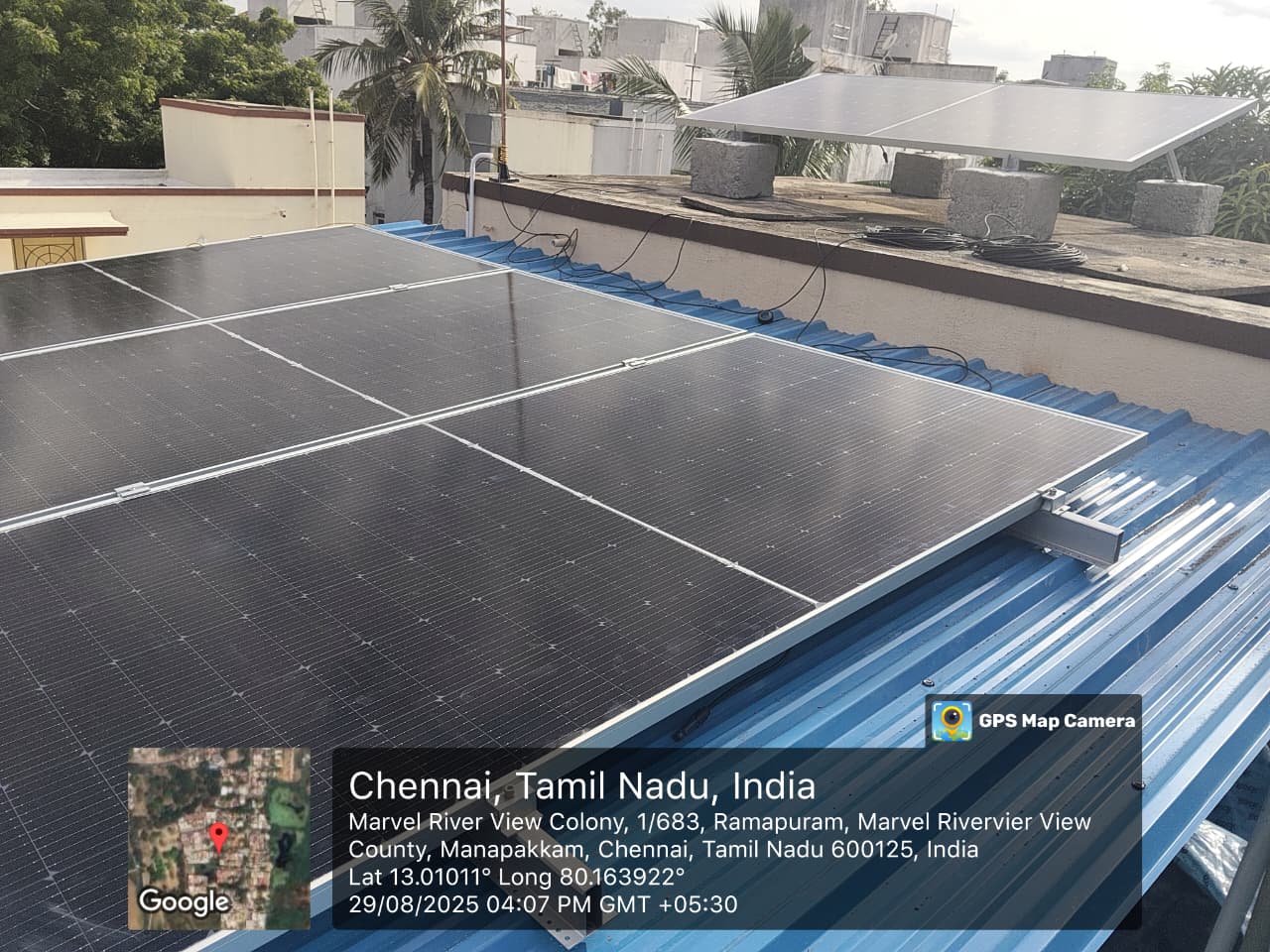 Solar installation for Dhandapani at Marvel River View Colony, Manapakkam, Chennai.