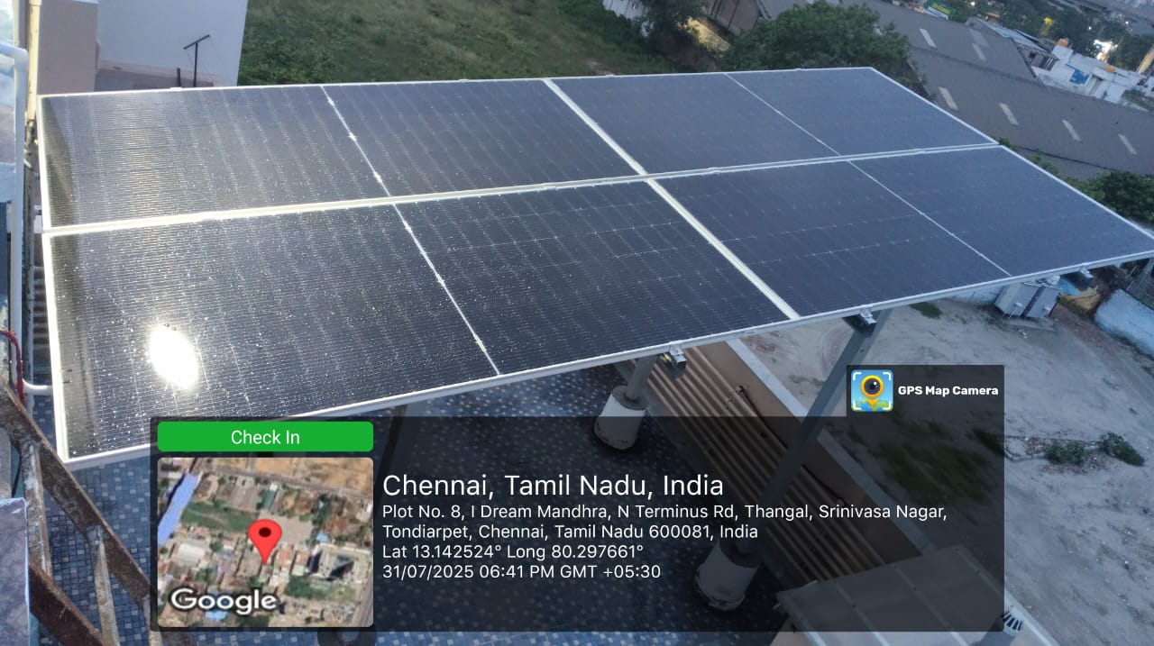 Solar installation for Chandramathi at Srinivasa Nagar, Tondiarpet, Chennai.