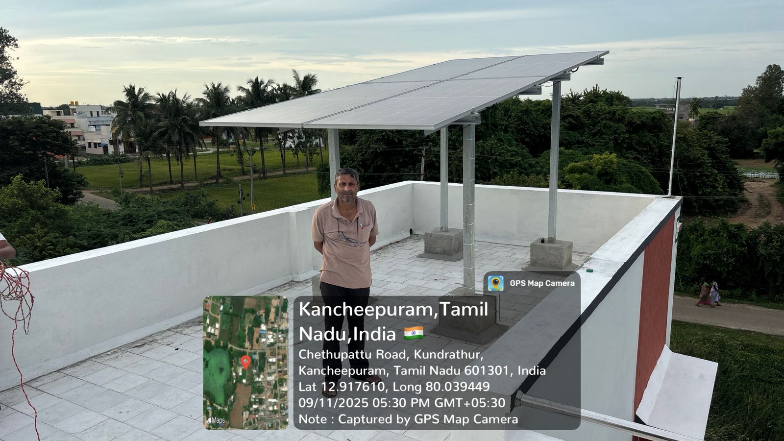 Solar panel installation at Kundrathur, Kancheepuram district, Tamil Nadu — elevated rooftop array by Gensolar Energy Pvt Ltd.