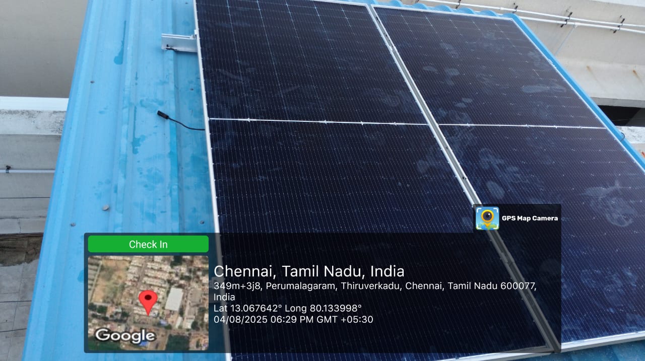 Solar installation for Hariharan at Perumalagaram, Thiruverkadu, Chennai — sheet roof mounting.
