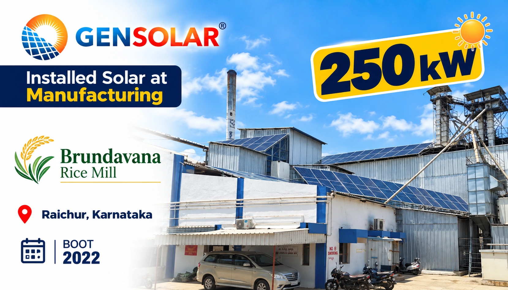 Brundavana Rice Mill — 250 kW rooftop solar installation in Raichur, Karnataka