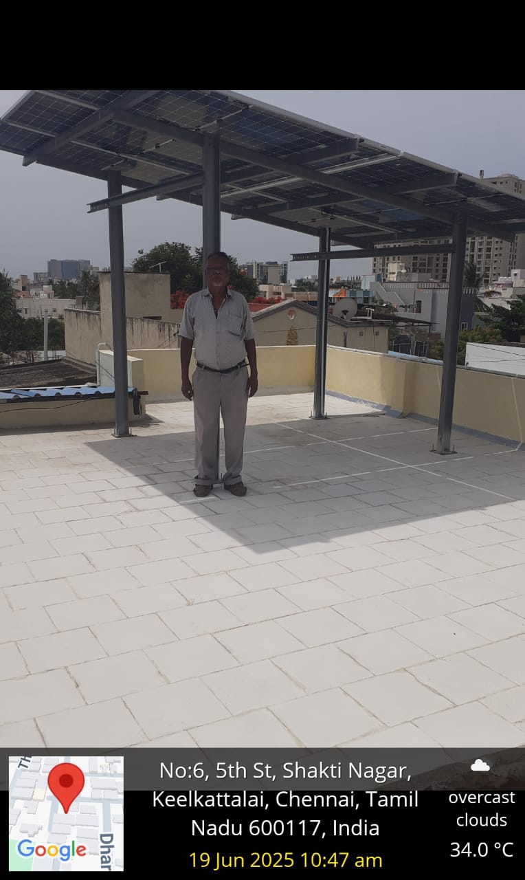 Solar installation for Thava Selvan at Shakti Nagar, Keelkattalai, Chennai.