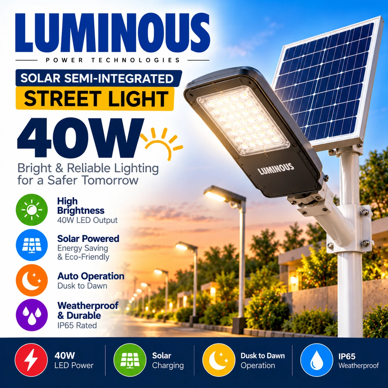 Luminous Solar Semi-Integrated Street Light 40W