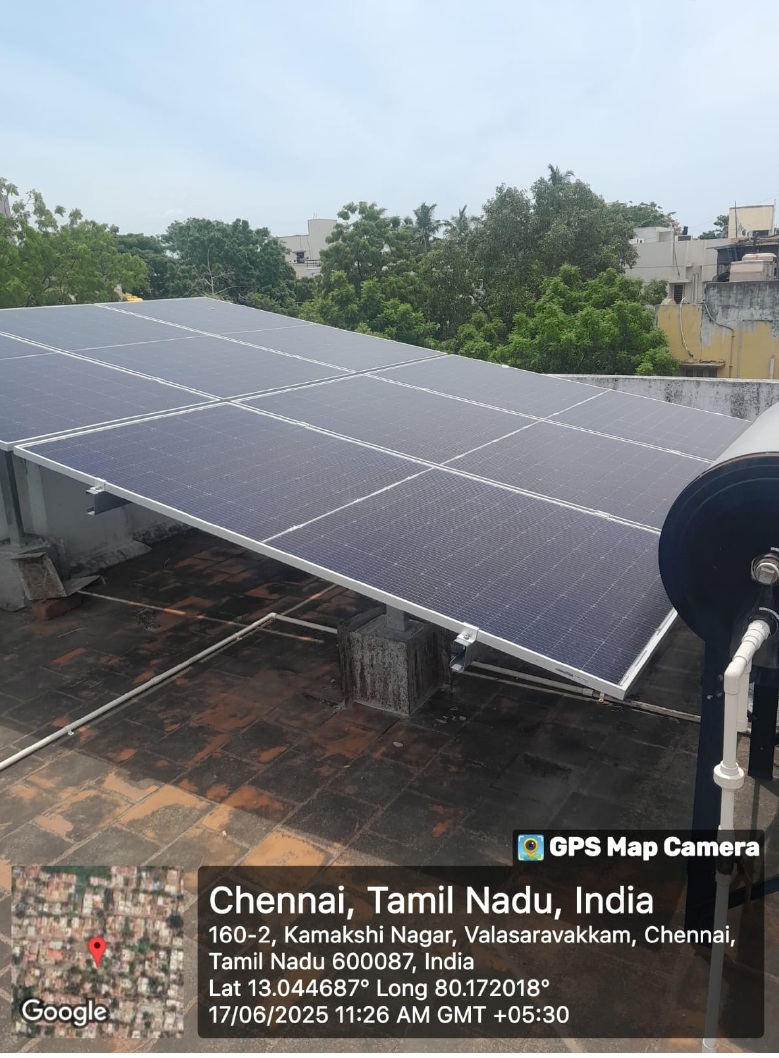 Solar installation for Naveen at Kamakshi Nagar, Valasaravakkam, Chennai.