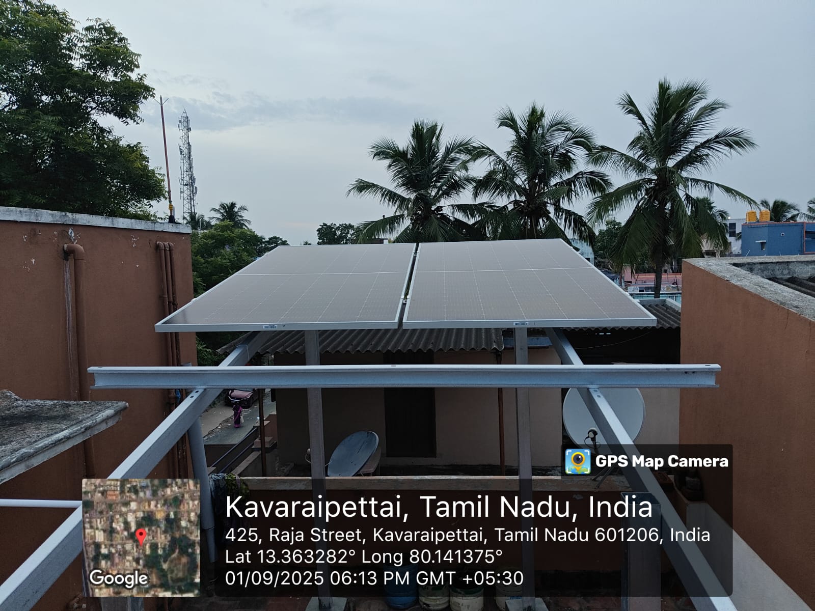 Solar installation for Jayaprakash at Raja Street, Kavaraipettai, Tiruvallur.