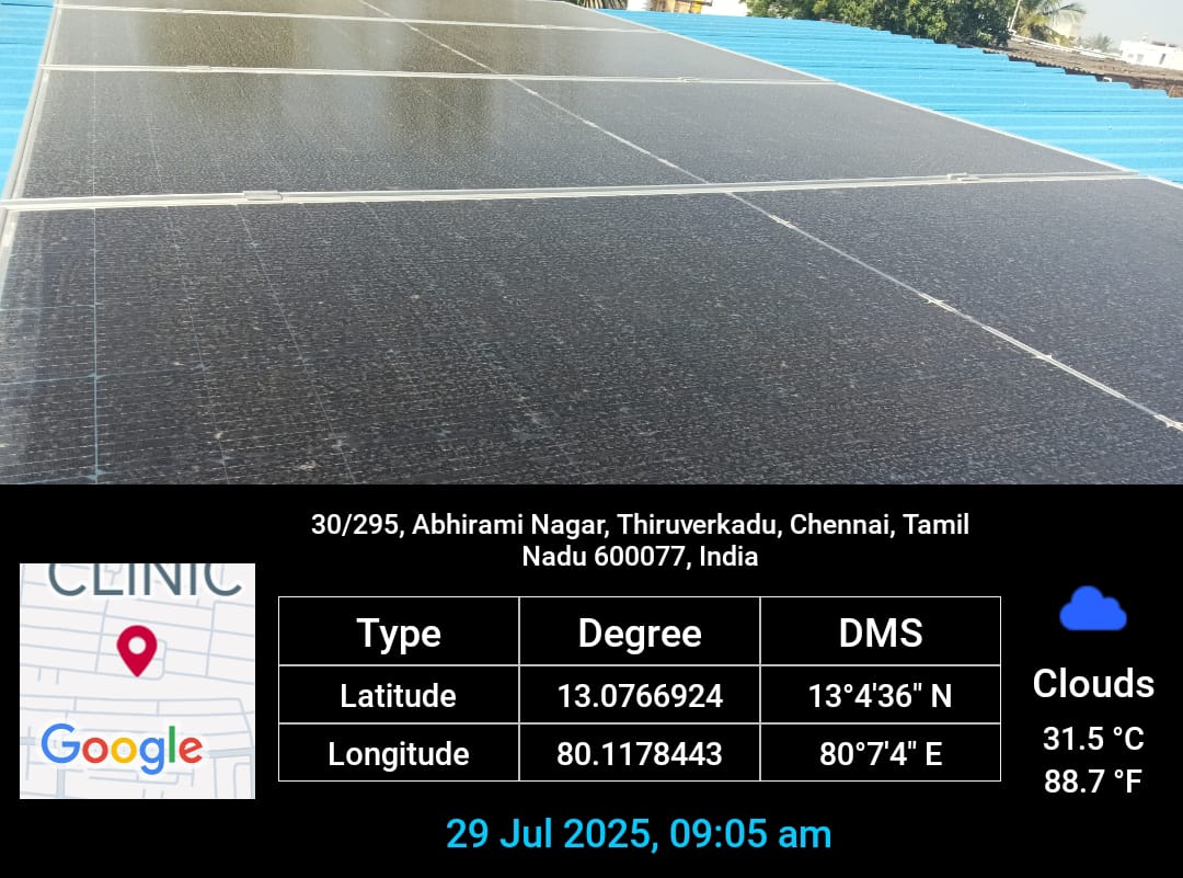 Solar installation for Ramesh at Abhirami Nagar, Thiruverkadu, Chennai — sheet roof mounting.