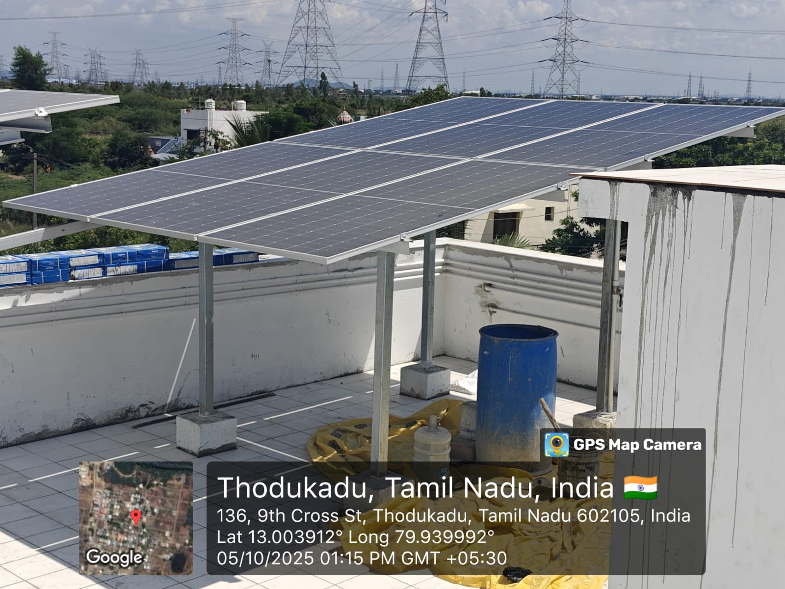 Solar installation for Mugundan at 9th Cross Street, Thodukadu, Tiruvallur.