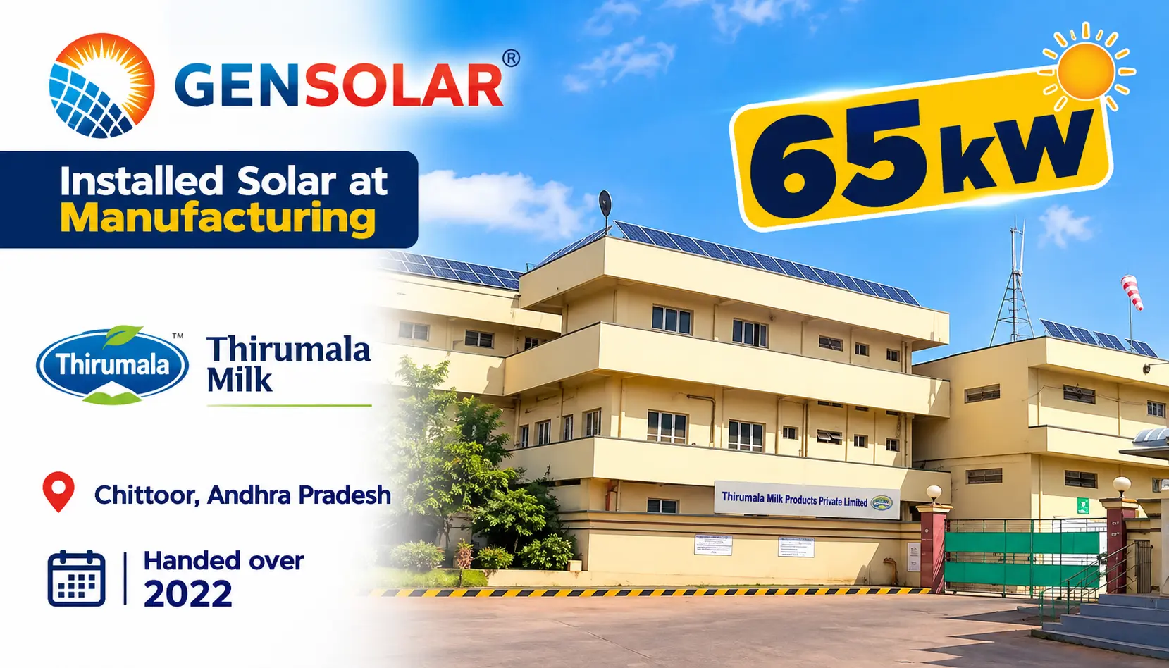 Thirumala Milk — 65 kW rooftop solar installation in Chittoor, Andhra Pradesh