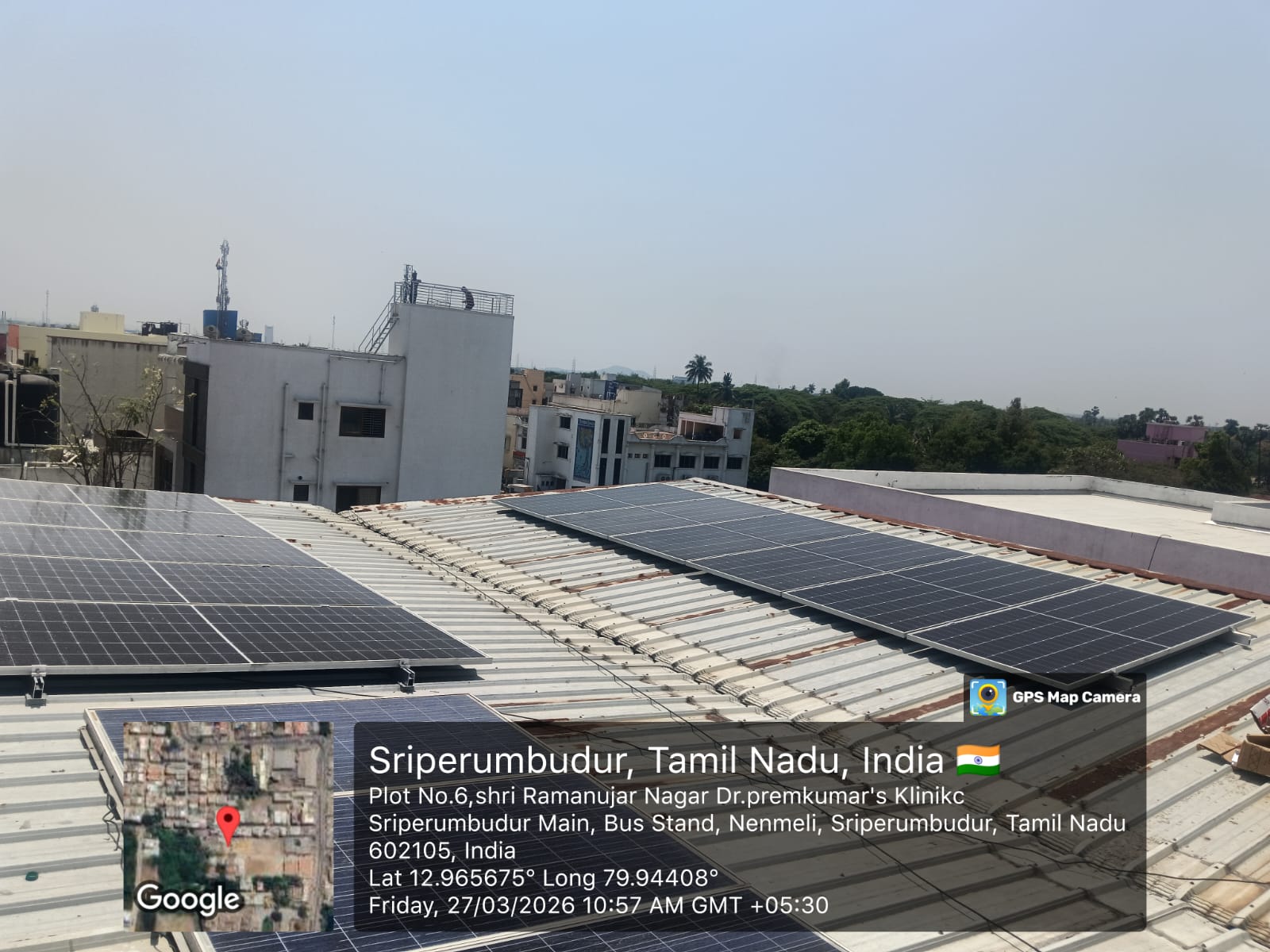 Solar installation at Sriperumbudur, Tamil Nadu — commercial metal-roof array.