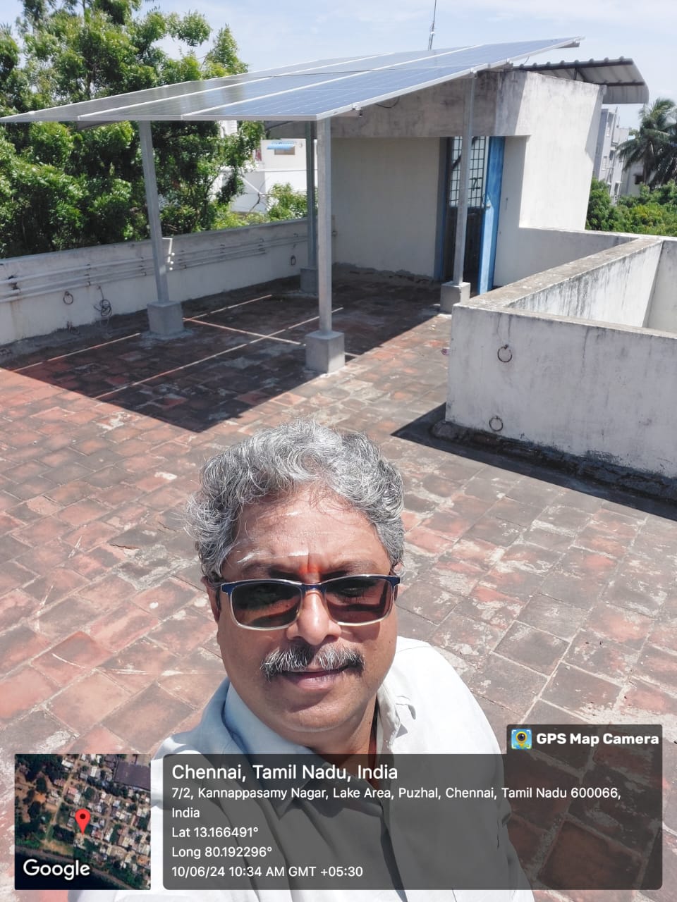 Solar panel installation at Puzhal, Chennai, Tamil Nadu — elevated terrace array by Gensolar Energy Pvt Ltd.