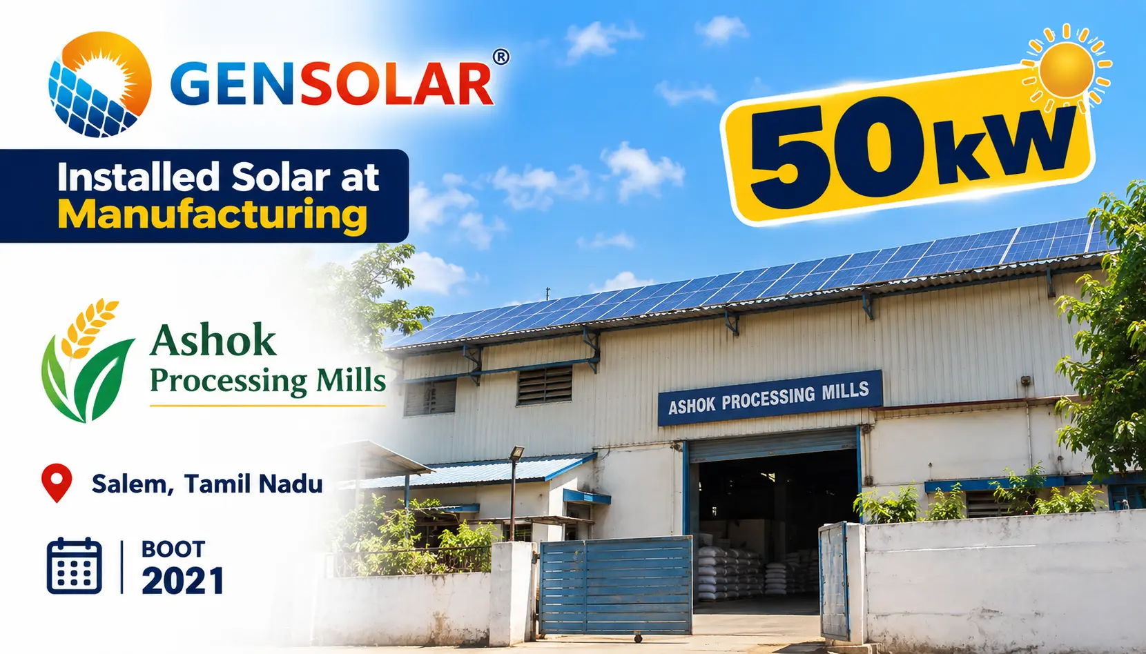 Ashok Processing Mills — 50 kW rooftop solar installation in Salem, Tamil Nadu