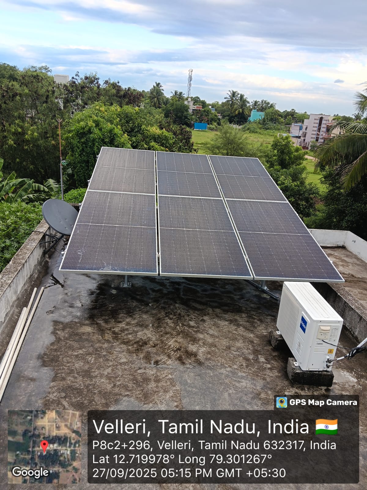 Solar panel installation at Velleri, Ranipet, Tamil Nadu — tilted terrace array by Gensolar Energy Pvt Ltd.