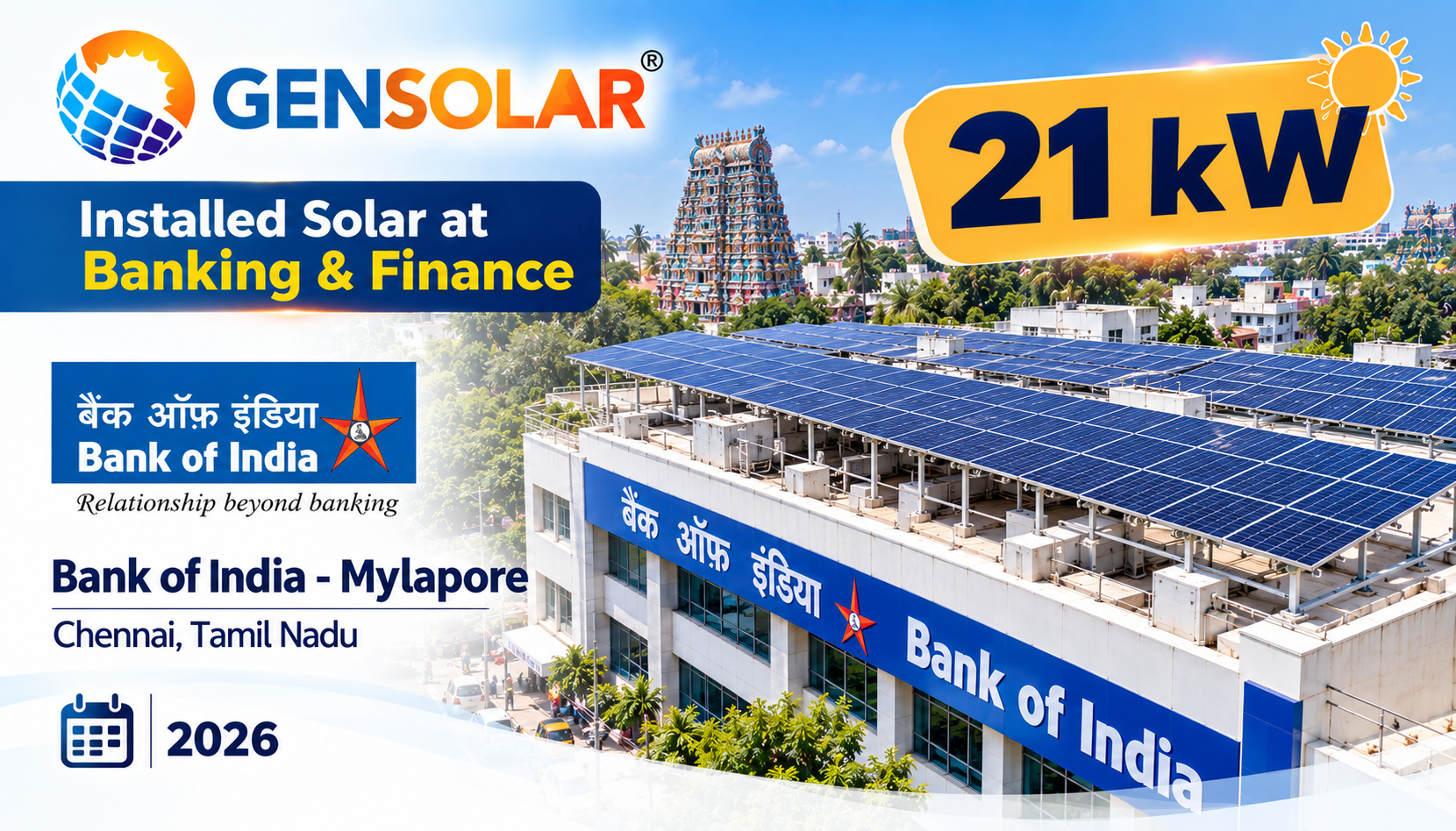 Bank of India — Mylapore — 21 kW rooftop solar installation in Chennai, Tamil Nadu
