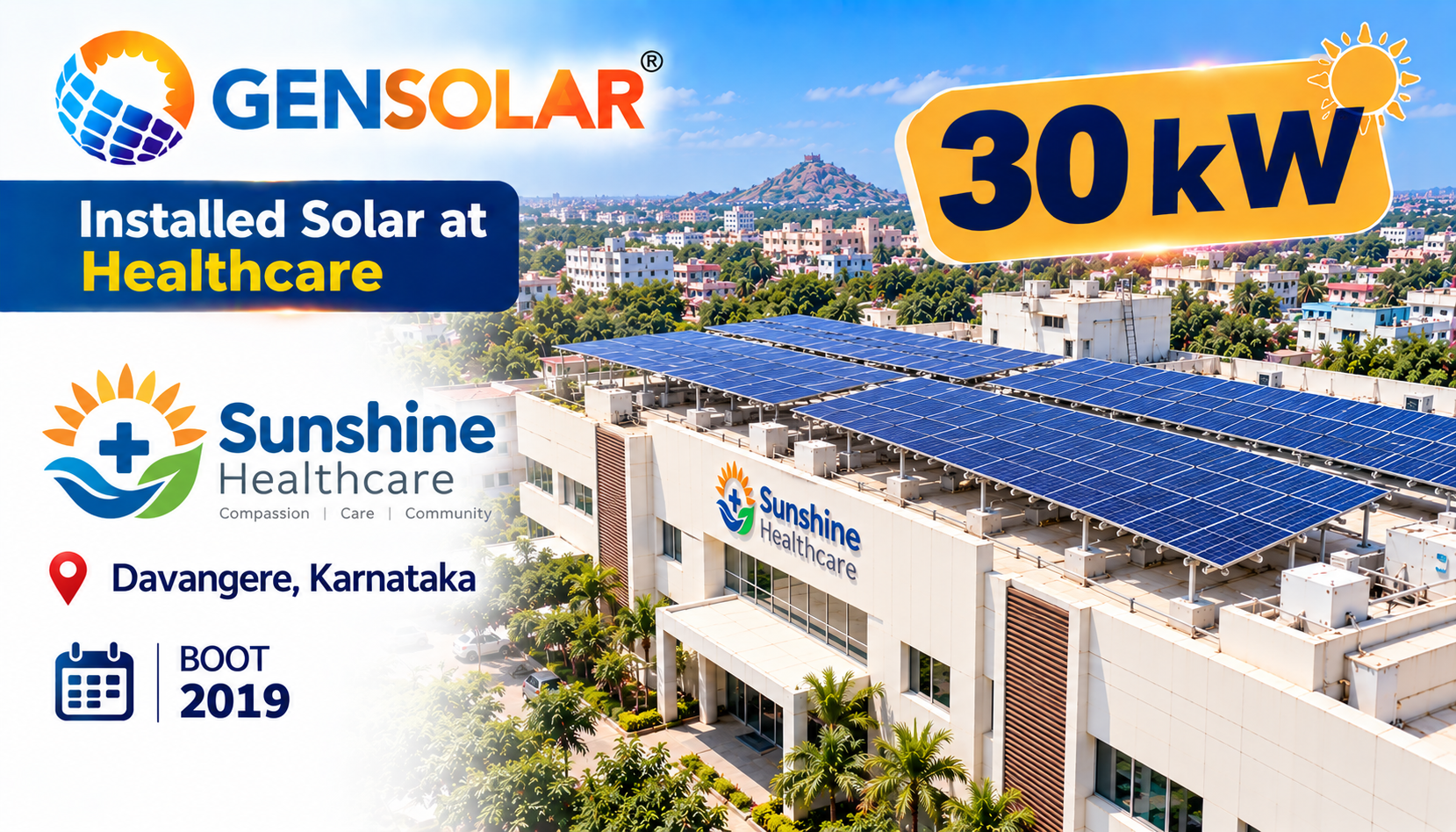 Sunshine Healthcare — 30 kW rooftop solar installation in Davangere, Karnataka