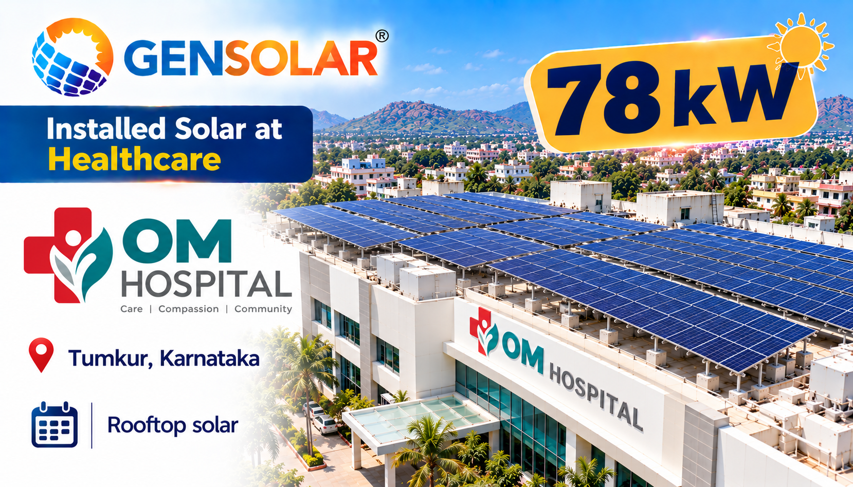 OM Hospital — 78 kW rooftop solar installation in Tumkur, Karnataka